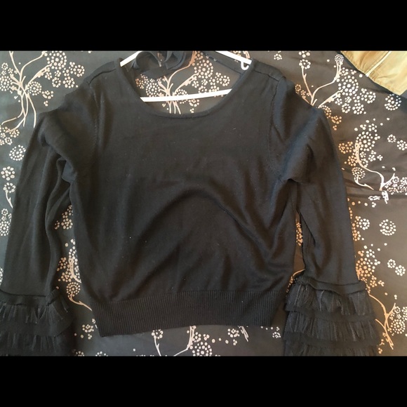Forever 21 Black Embellish Sleeve Long Sleeve Top - Picture 1 of 3
